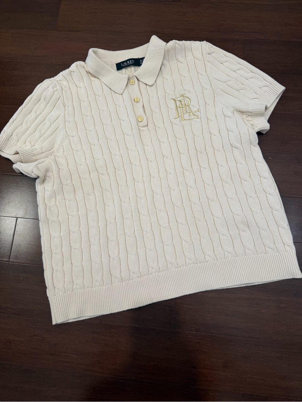 Ralph Lauren Cream Cable Knit Polo with Gold Button - Picture 6 of 12